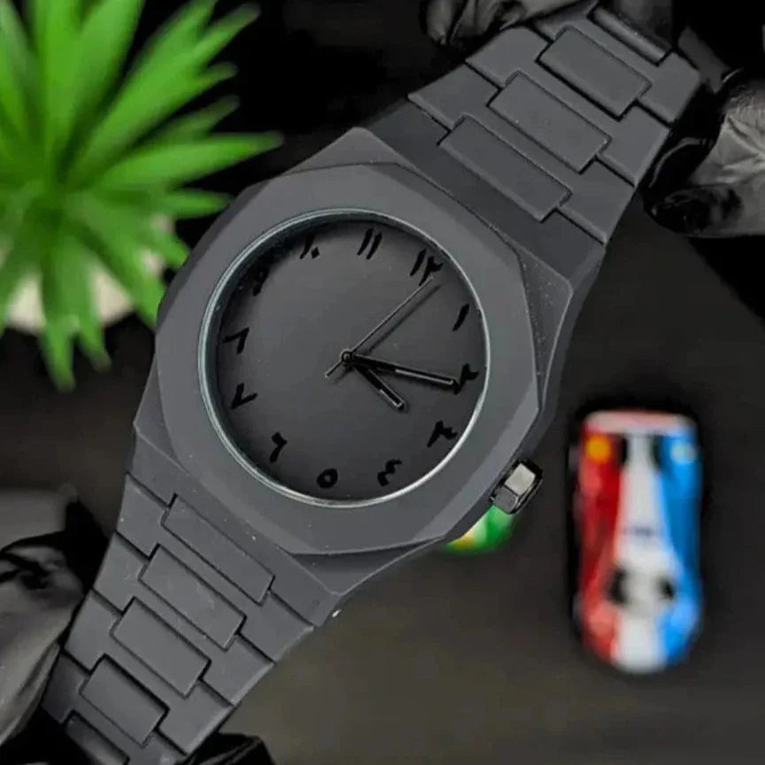 Arabic Aura Watch – Elegant Black Wristwatch with Arabic Numerals