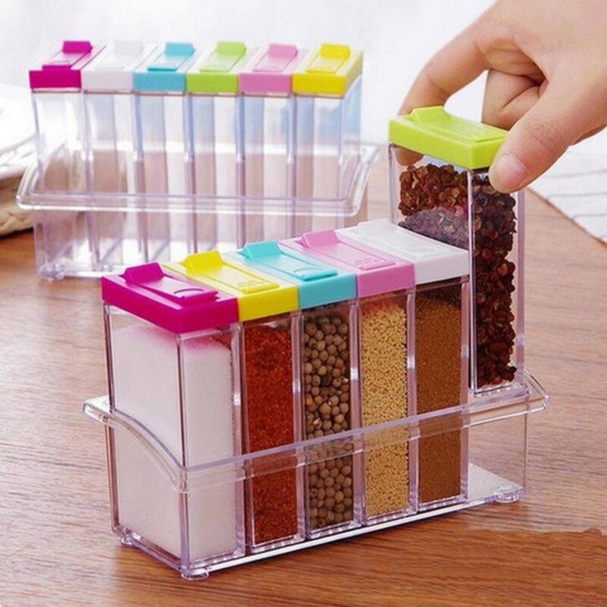6 Pcs Set Spice Shaker Seasoning Transparent Jars with Tray for Store Spices & Salt