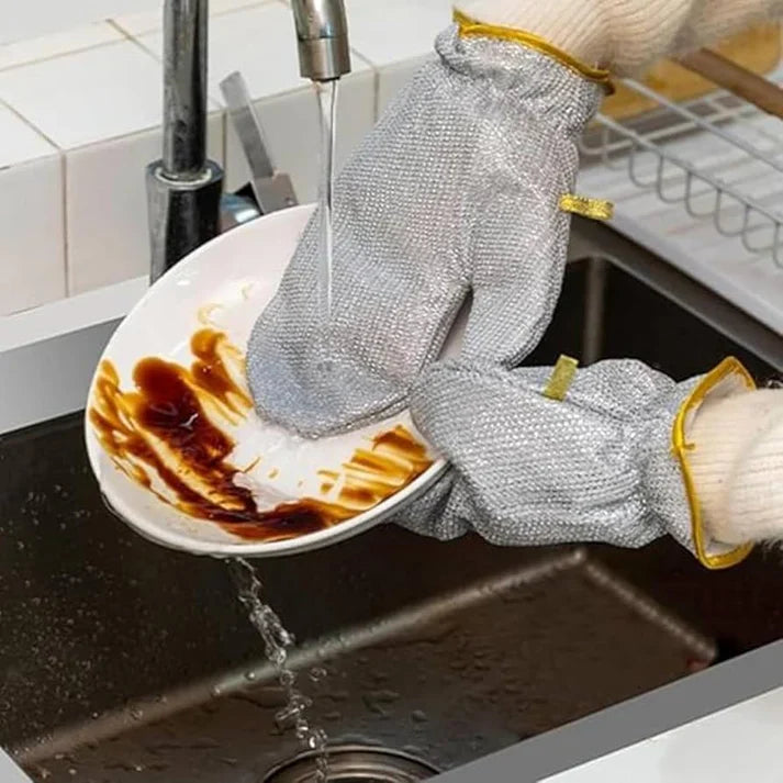 2 Pcs Reusable Steel Wire Dishwashing Gloves