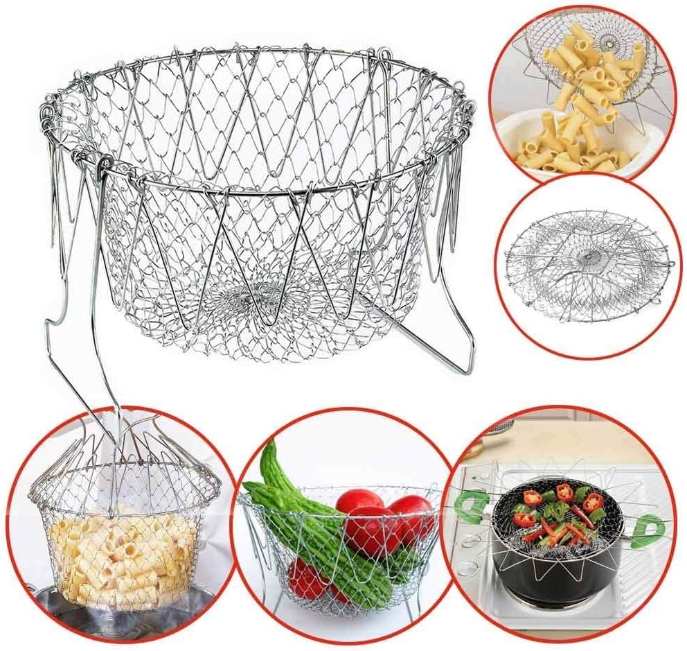High-Quality Stainless Steel Foldable Chef Basket For Fried Food and Fruits