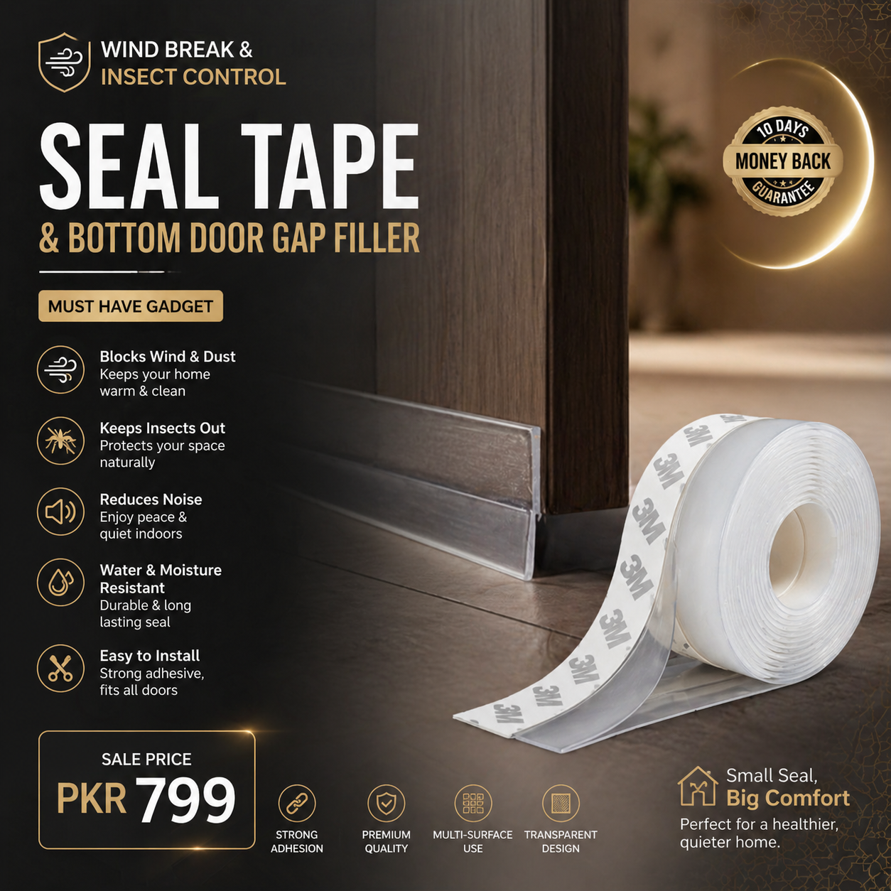 5 Meter Door Sealing Strips for Seal Sound Proof, Insect, Dust & Water Stopper for Bathroom Door Window Tape Bottom Door Gap Filler