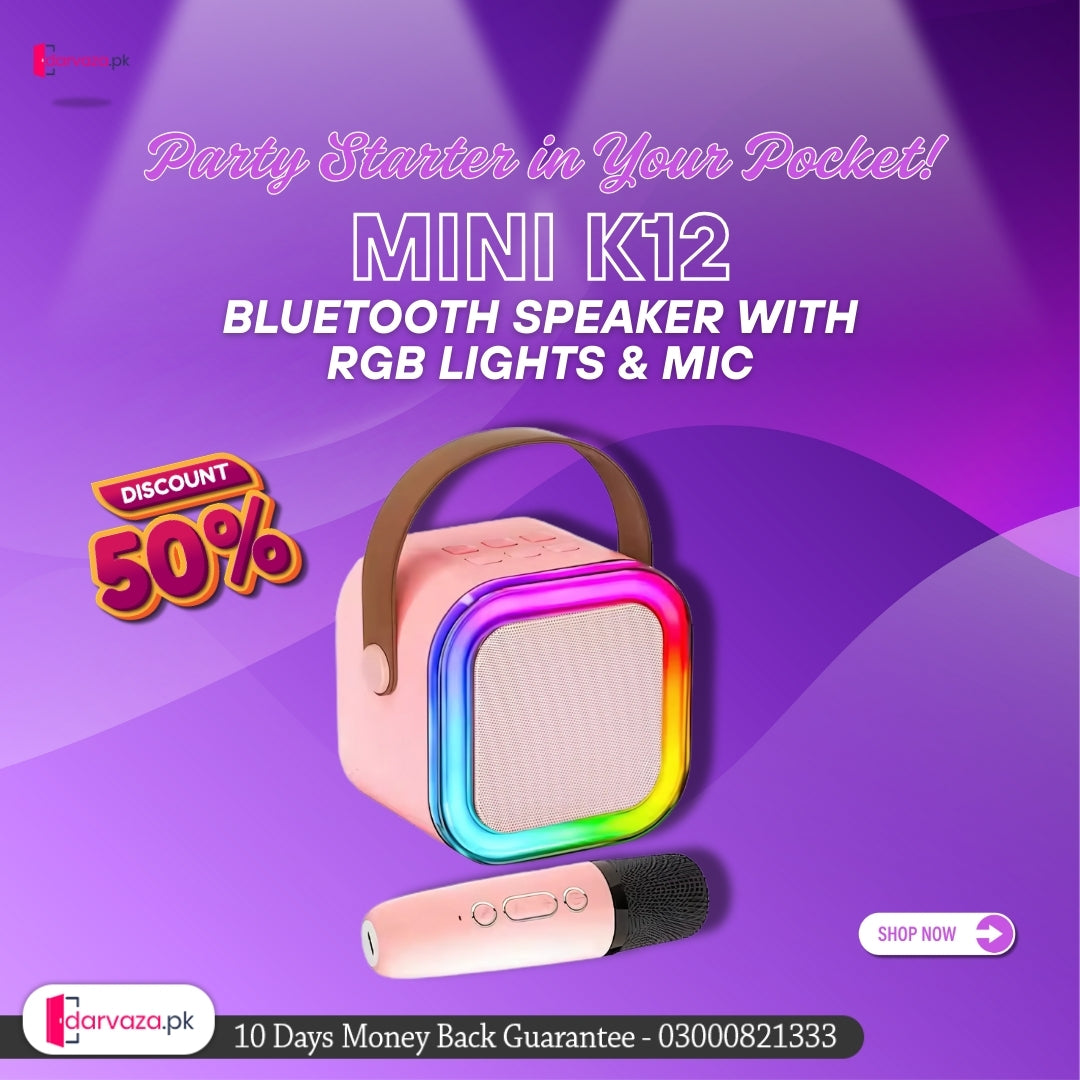 Portable Mini K12 Karaoke Bluetooth Speaker with RGB Colorful Lights and Mic For Home and Outdoor Use