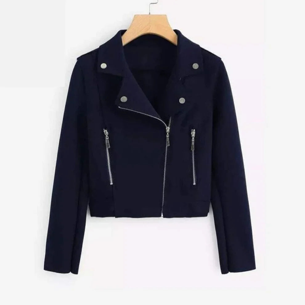 Cross Zipper Fleece Coat – Navy Blue