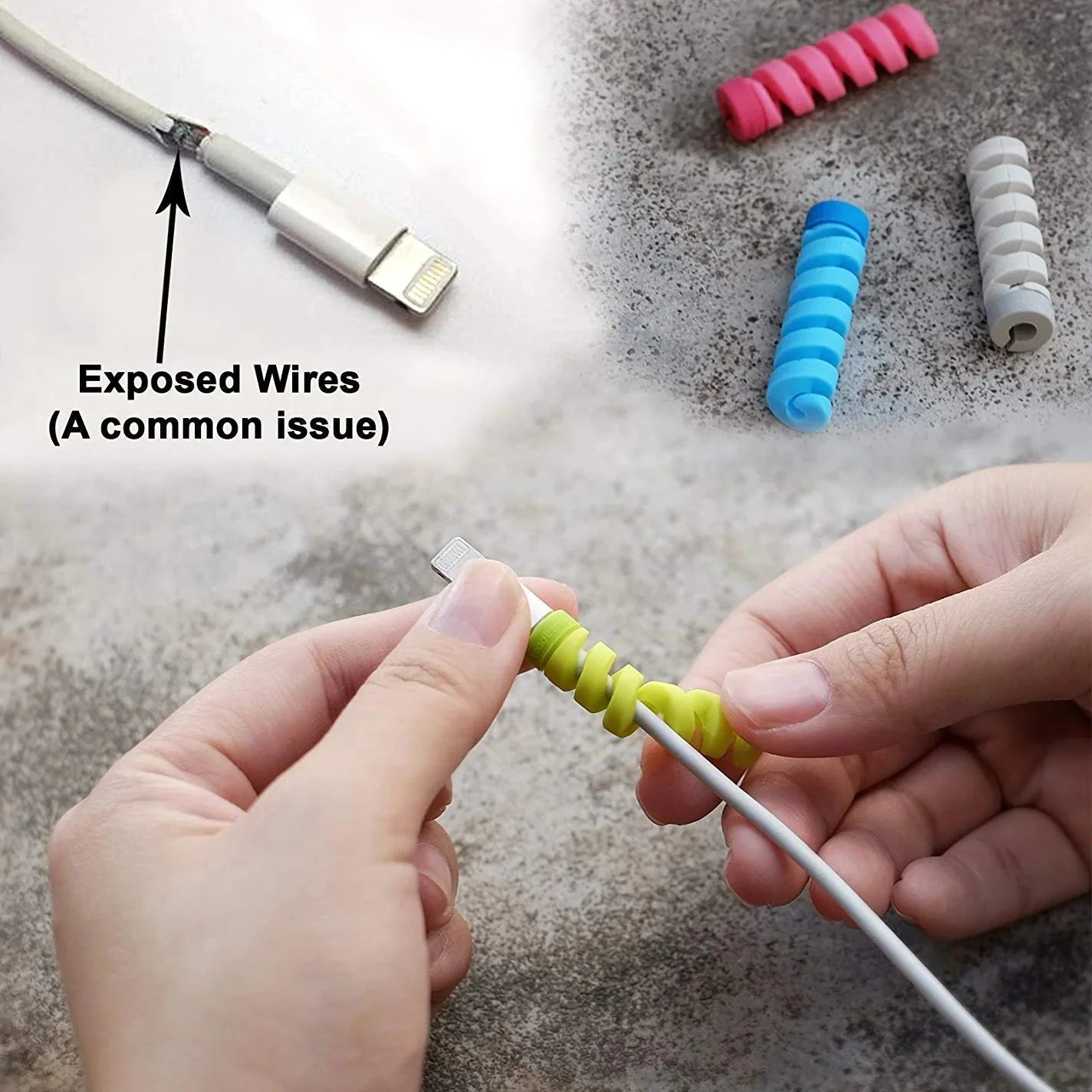 Set of 4 Spiral Silicone Cable Protectors for Android and iPhone Devices