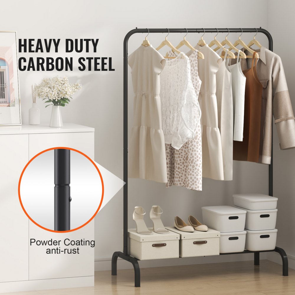 Premium Metal Garment Rack Heavy Duty Clothes Stand Rack With Top Rod And Lower Storage Shelf For Indoor Bedroom
