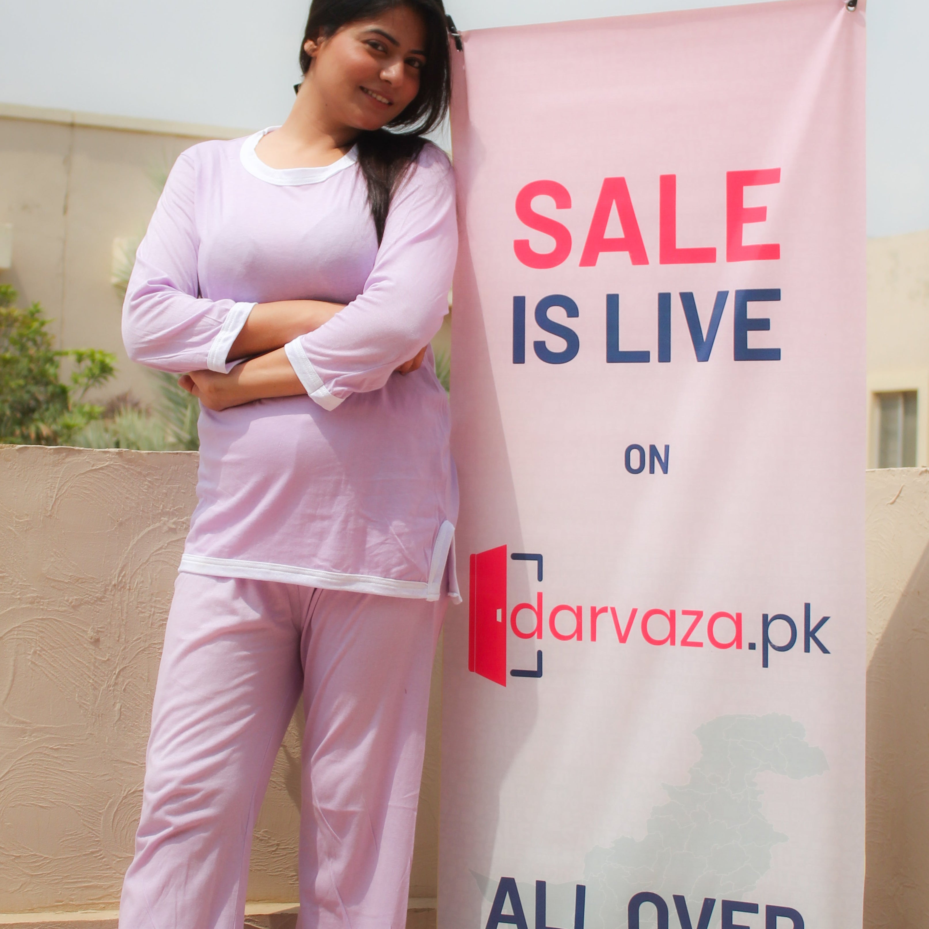 Purple White Round Neck Plazzo PJ Set