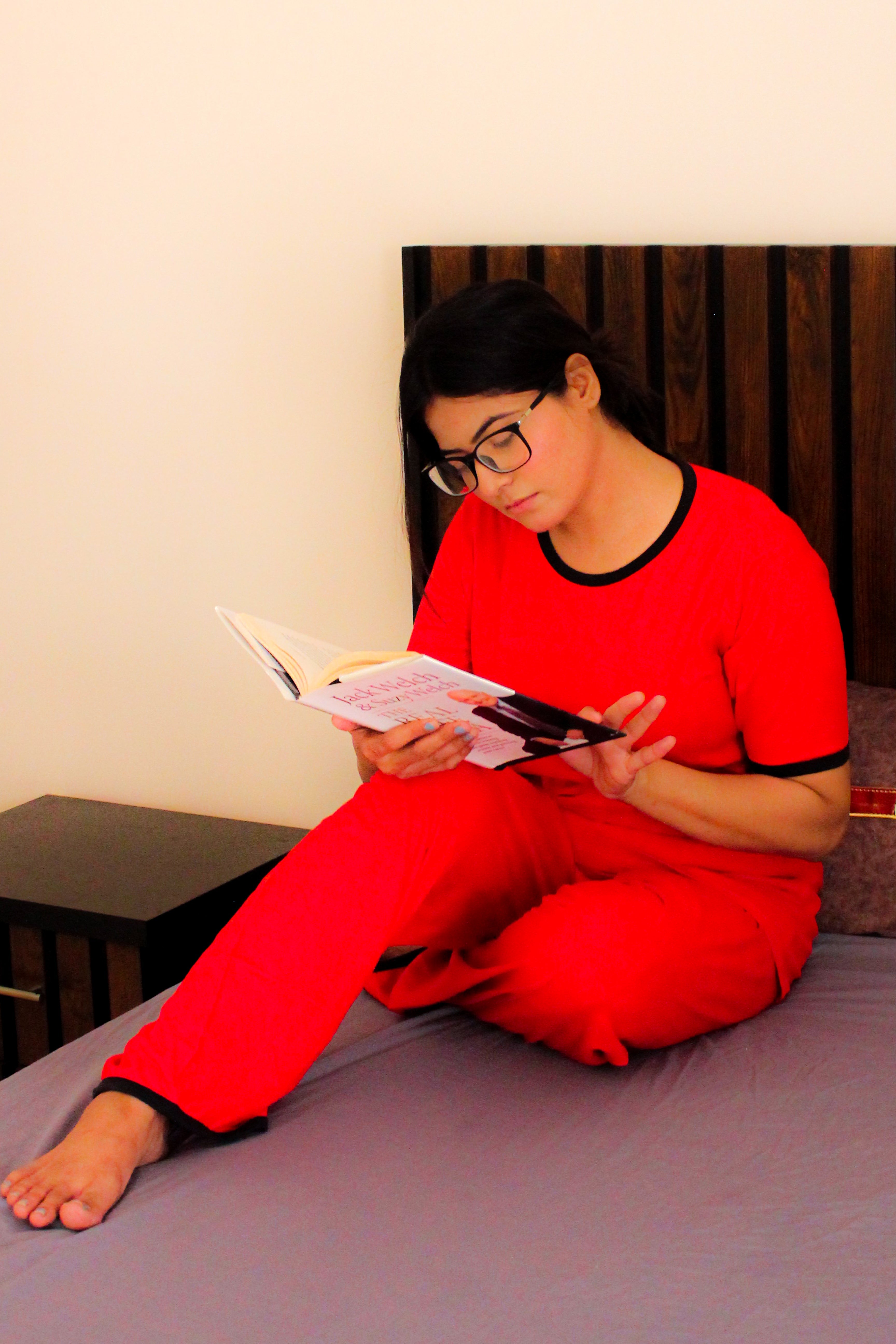 Plain Red T-Shirt with Black Round Neck and Plazzo Pajama