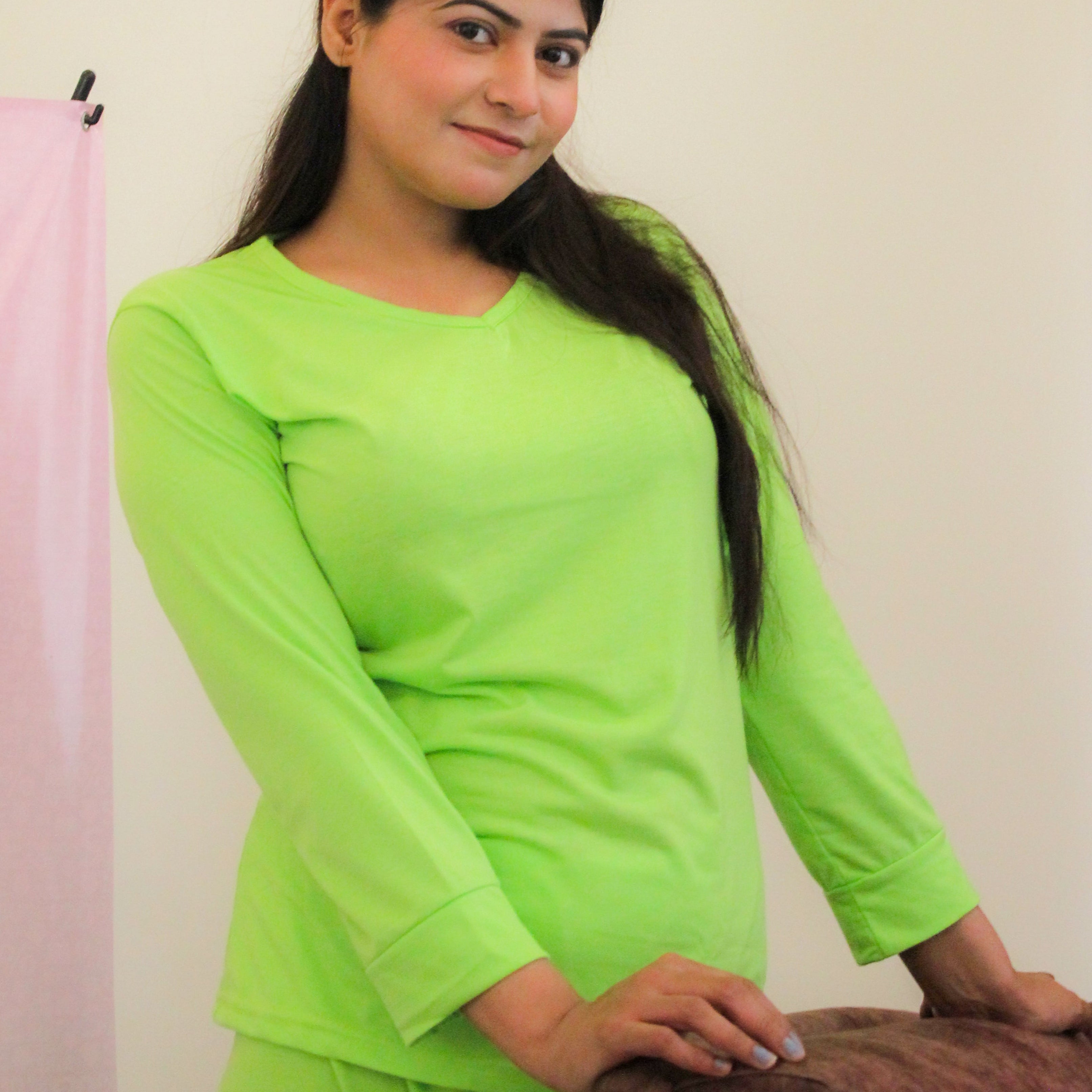 Lemon Green V-Neck Women's PJ Set