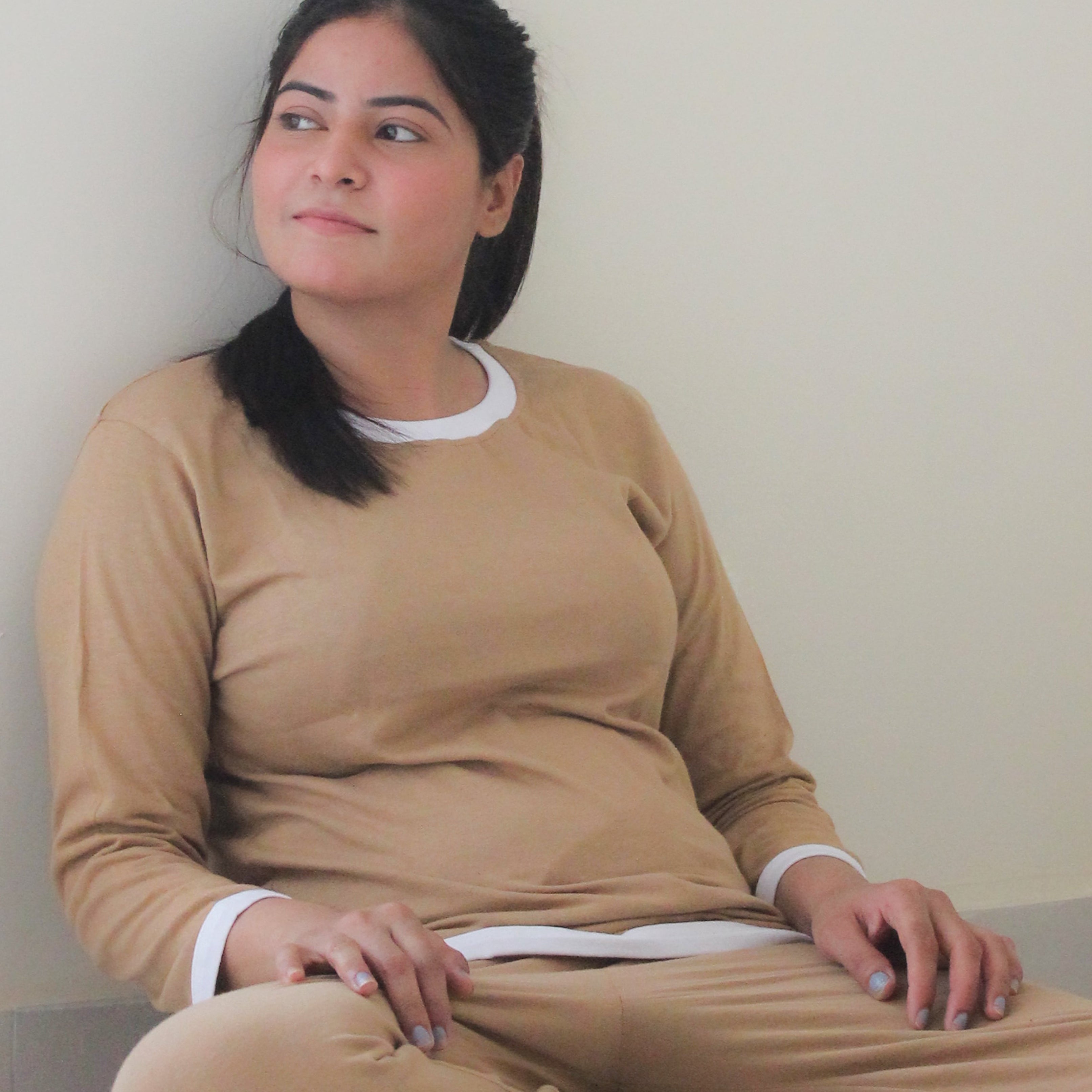 Skin White Round Neck Plazzo PJ Set