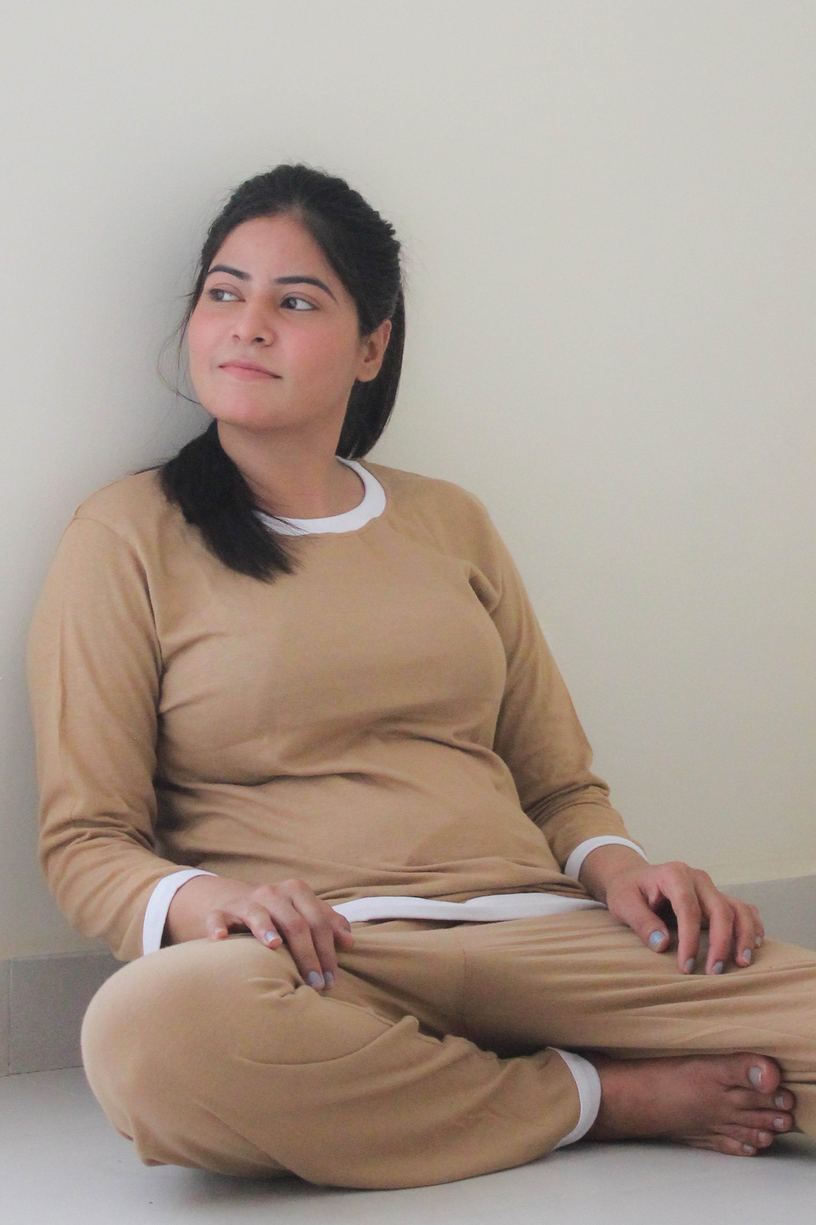 Skin White Round Neck Plazzo PJ Set