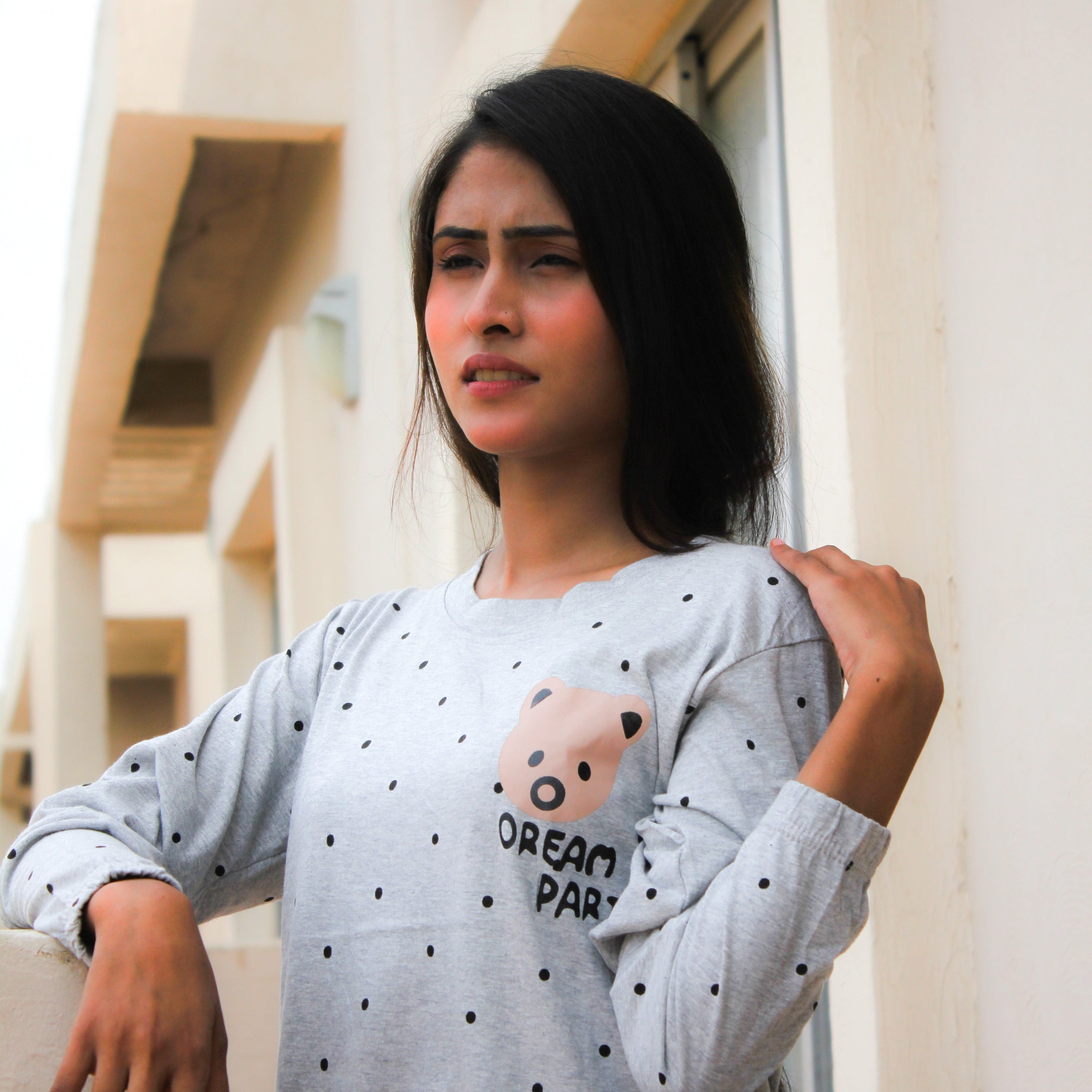 Gray Bear Women's Nightwear Set (Full Sleeves)