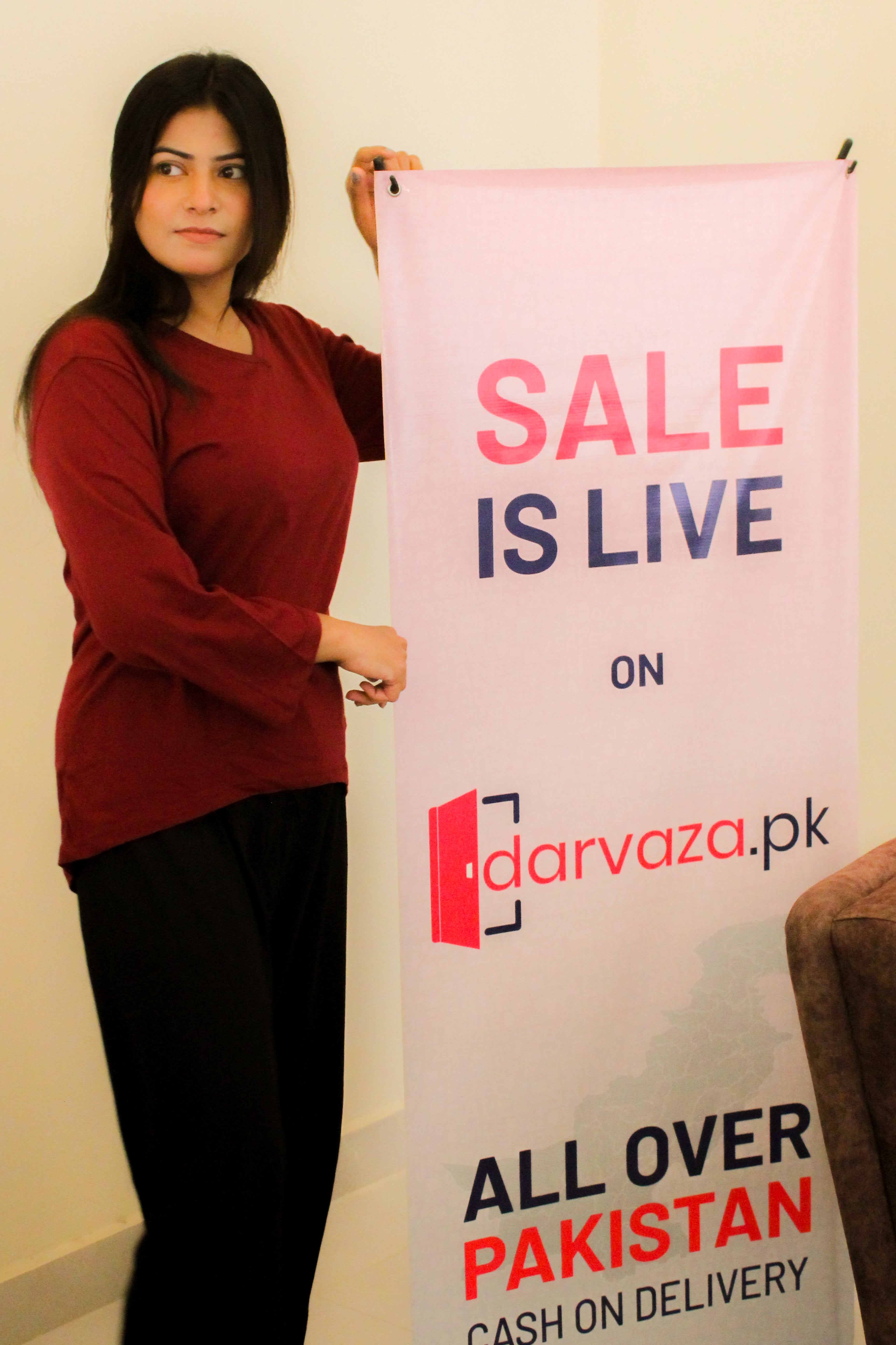 Plain Maroon V-Neck T-Shirt with Black Plazzo