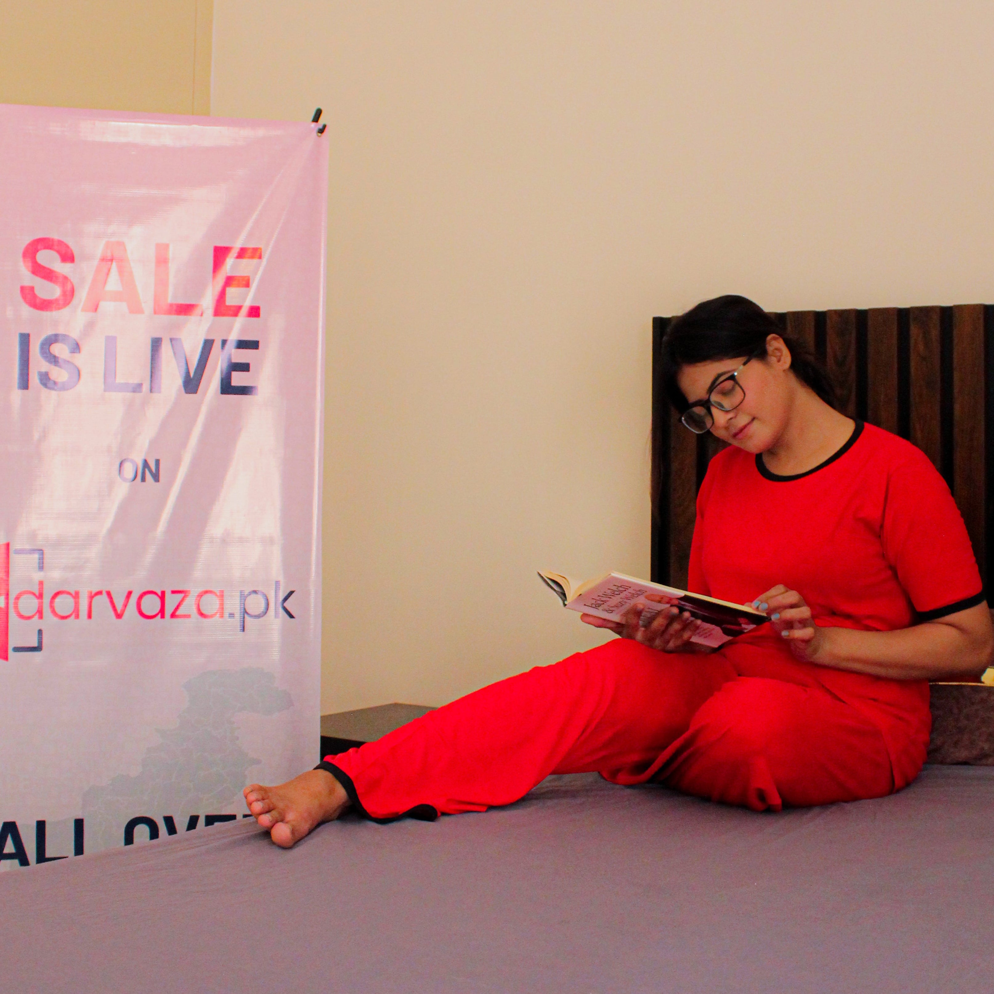 Plain Red T-Shirt with Black Round Neck and Plazzo Pajama