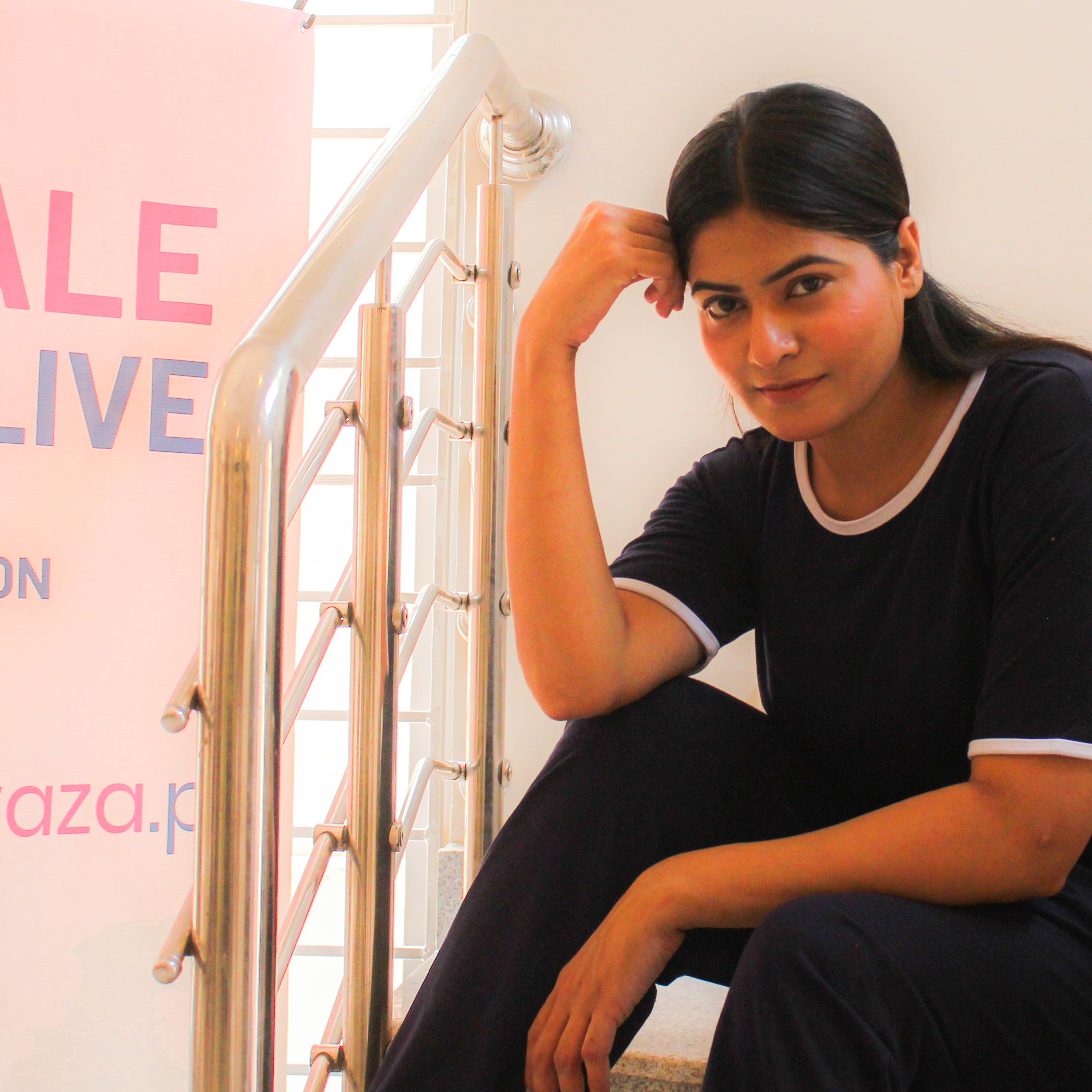 Plain Black T-Shirt with White Round Neck and Plazzo Pajama (Half Sleeve)