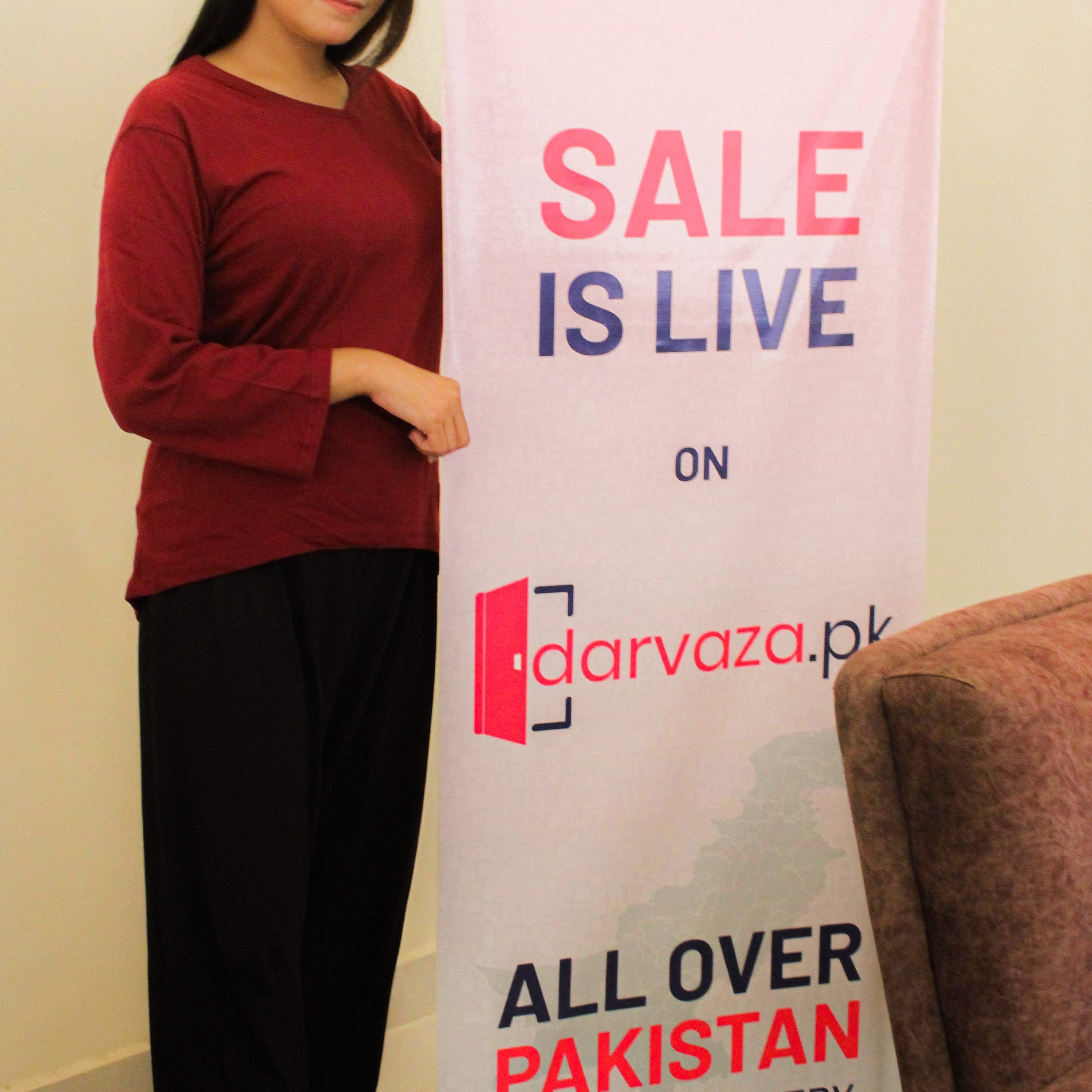 Plain Maroon V-Neck T-Shirt with Black Plazzo