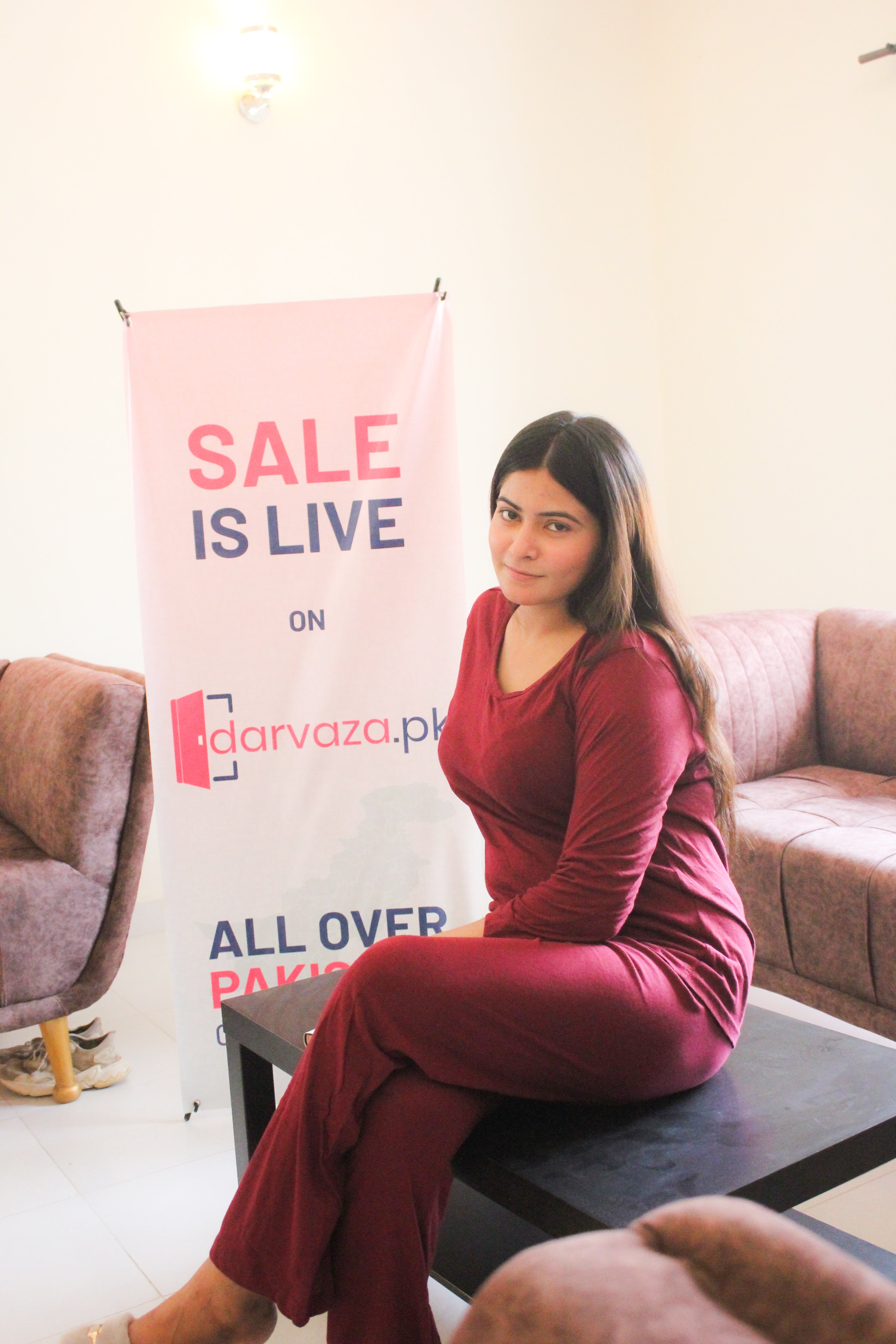 Maroon V-Neck Women's PJ Set