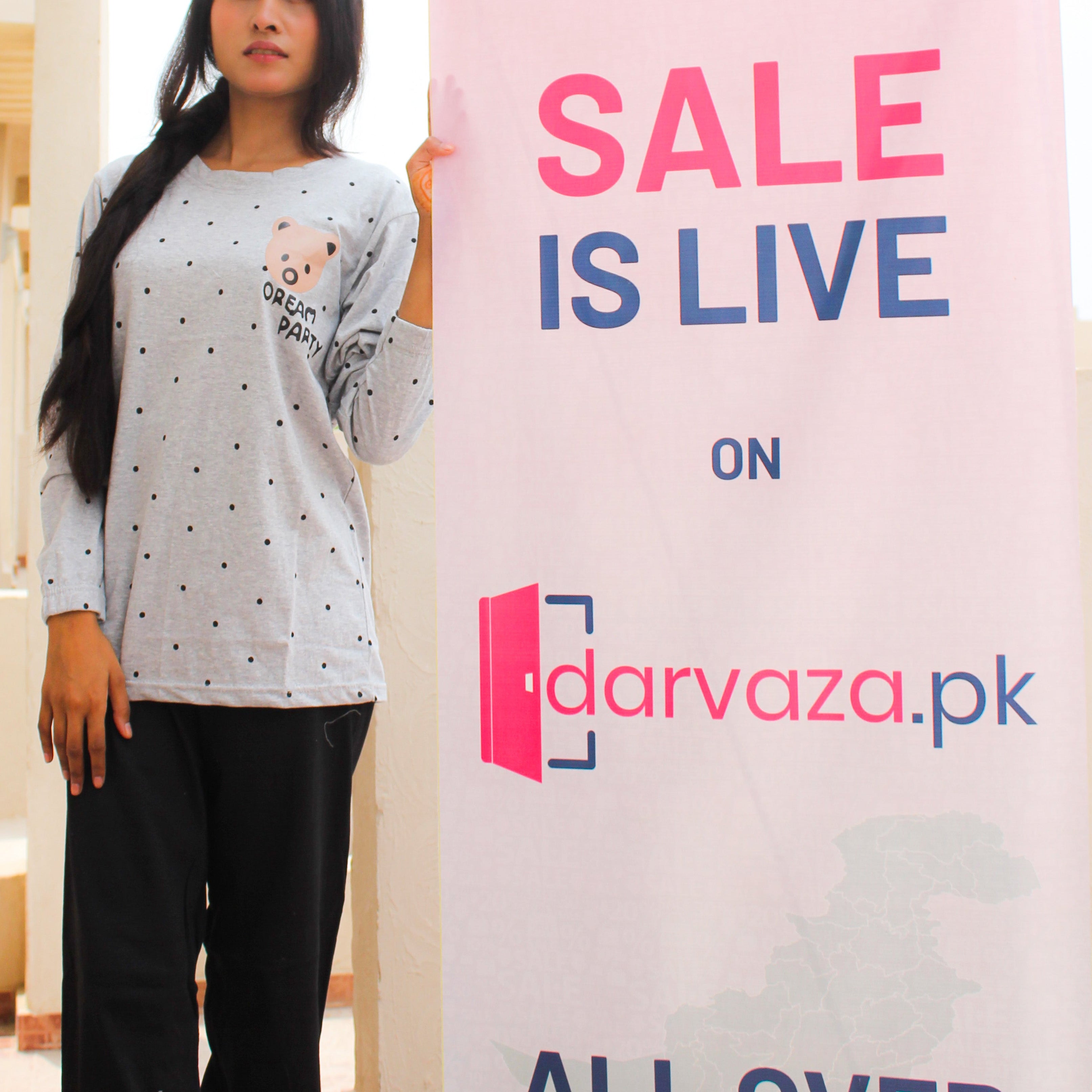 Gray Bear Women's Nightwear Set (Full Sleeves)