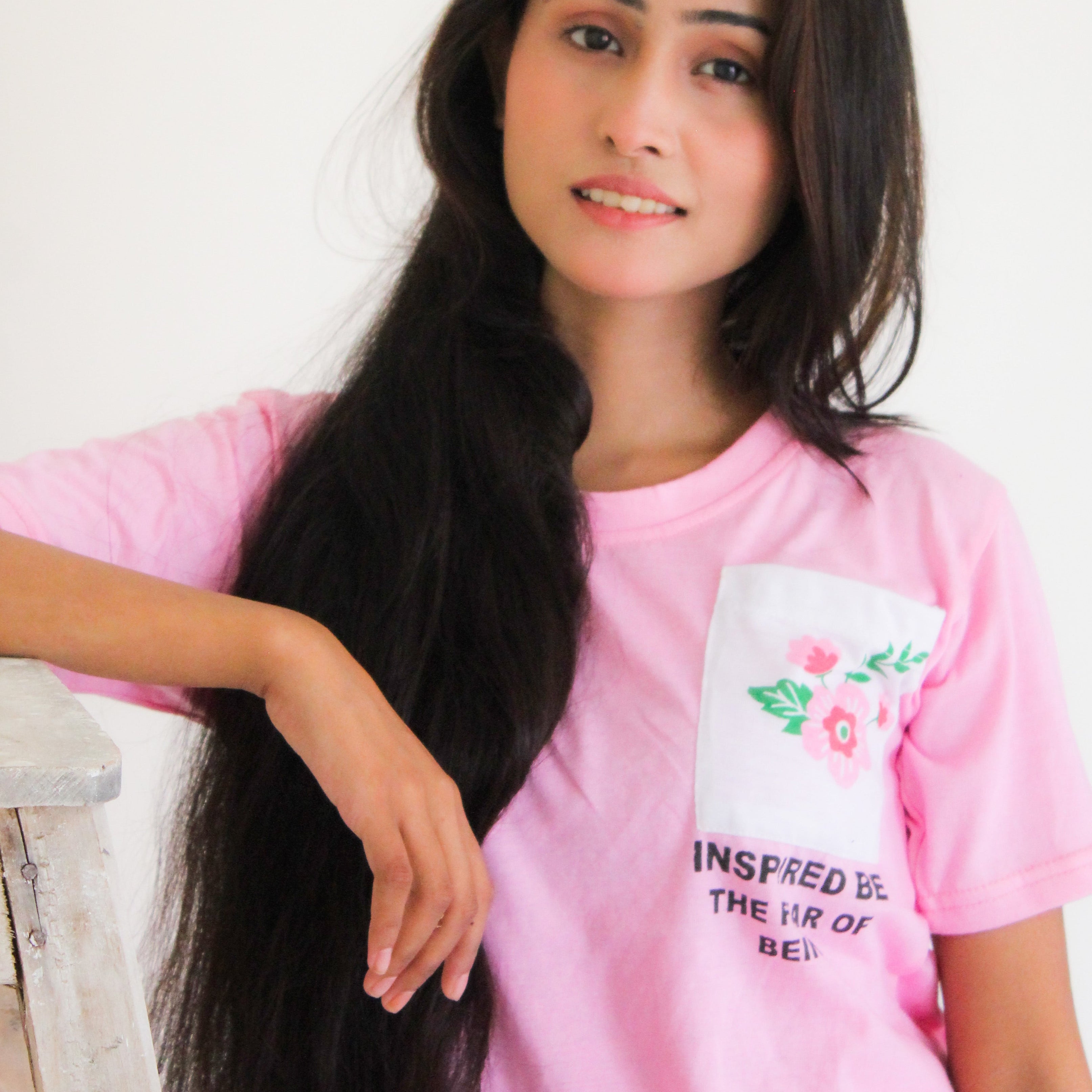 Pink Flower Printed Pocket Half Sleeves Shirt and White Flower Printed Trouser Nightwear