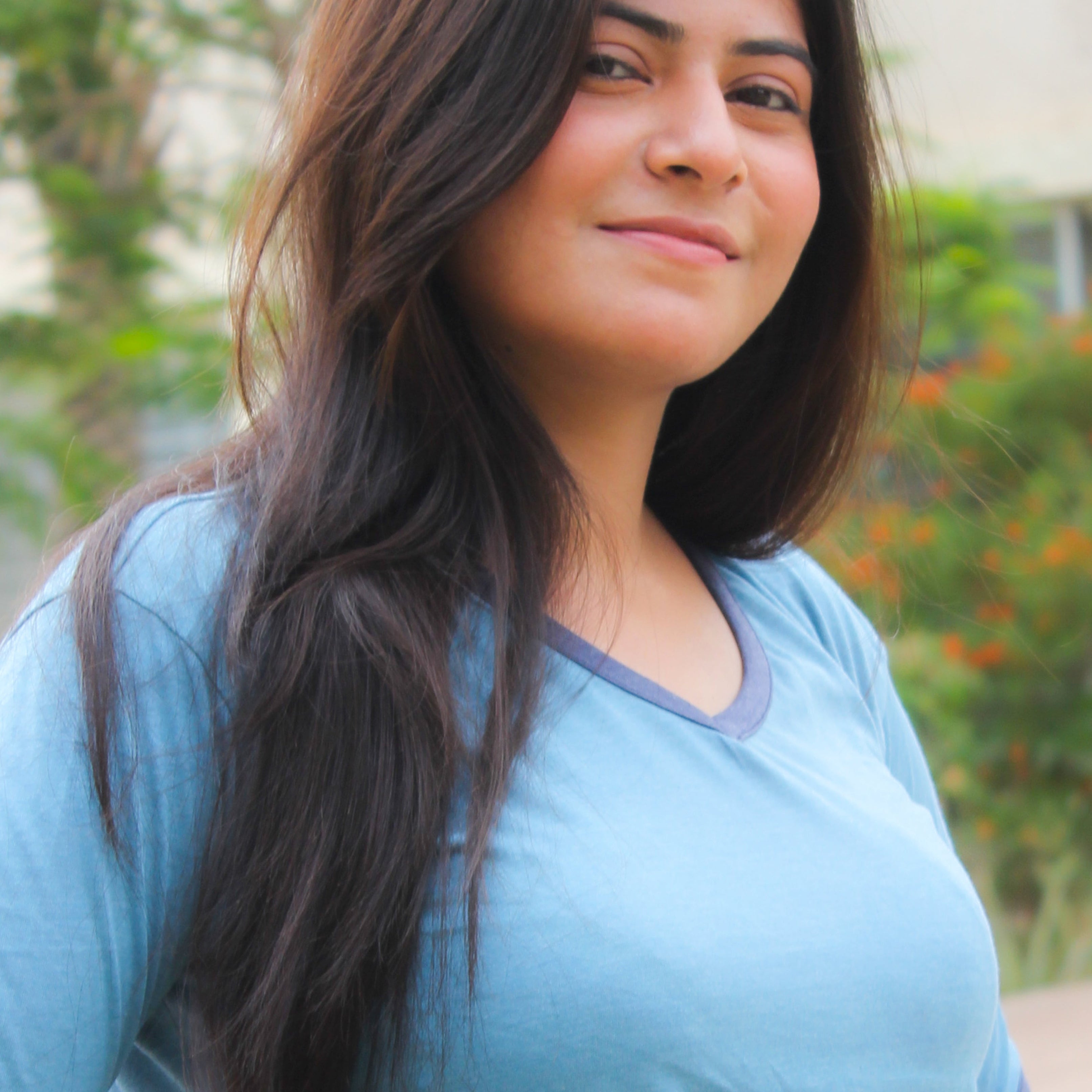 New Blue V-Neck T-Shirt with Contrast Pocket Pajama