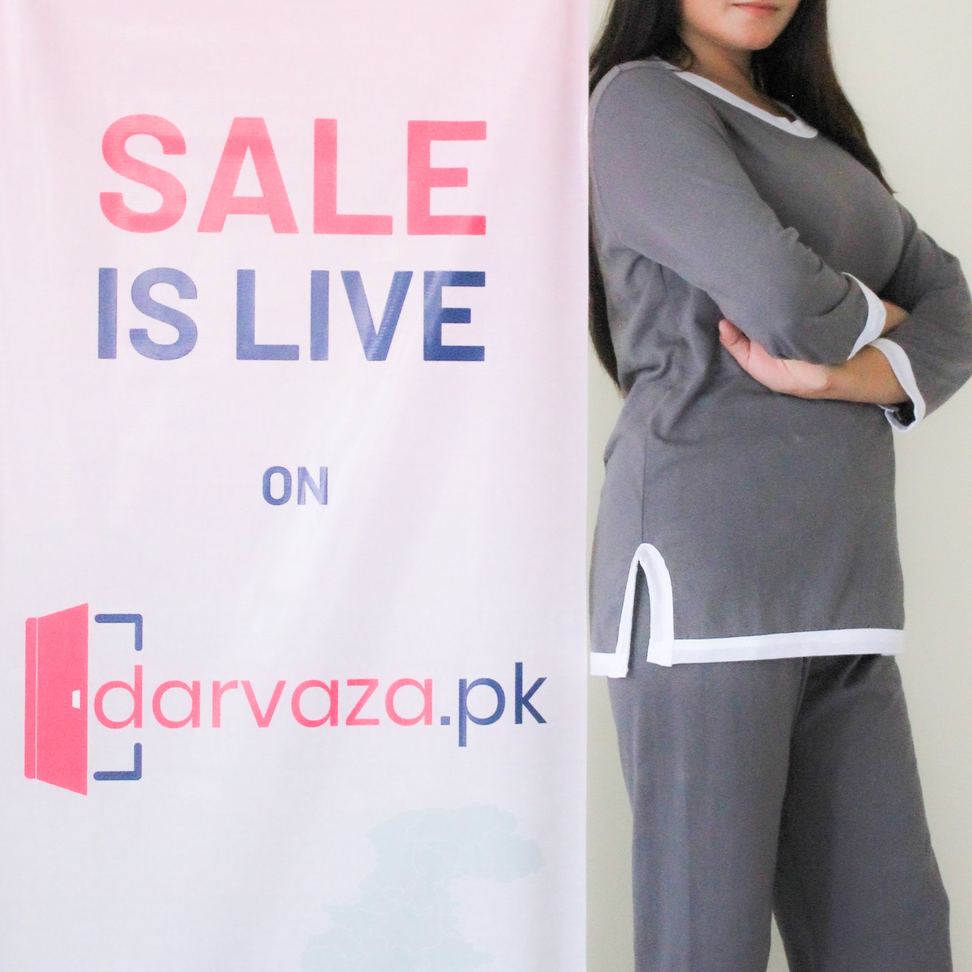 Grey White Round Neck Plazzo PJ Set