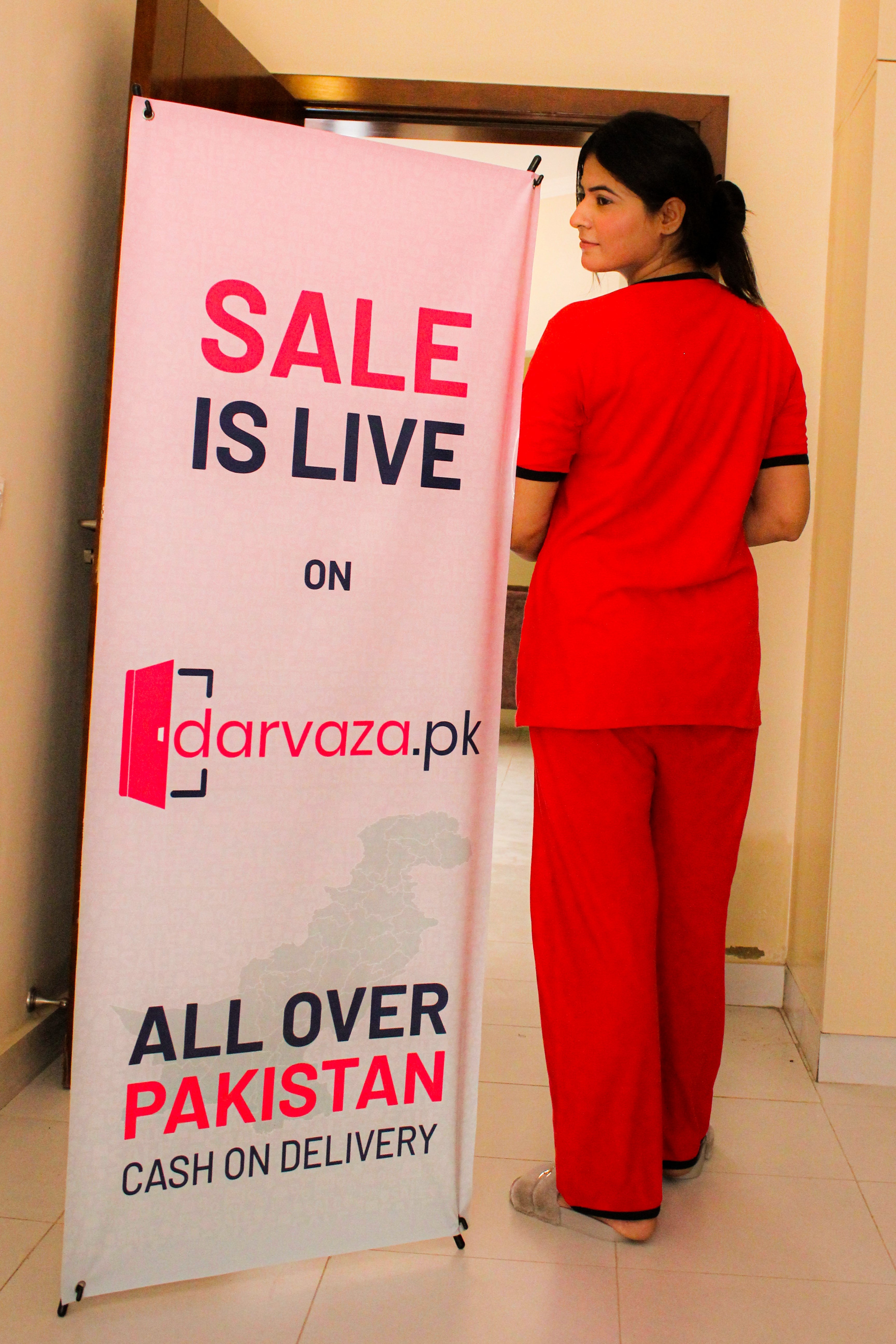 Plain Red T-Shirt with Black Round Neck and Plazzo Pajama