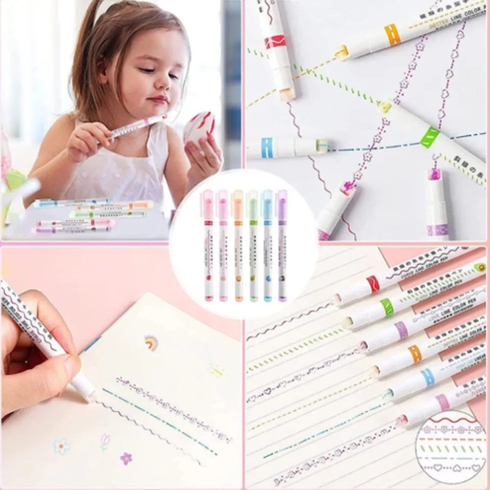 (Pack of 6) Linear Roller Design Color Pen