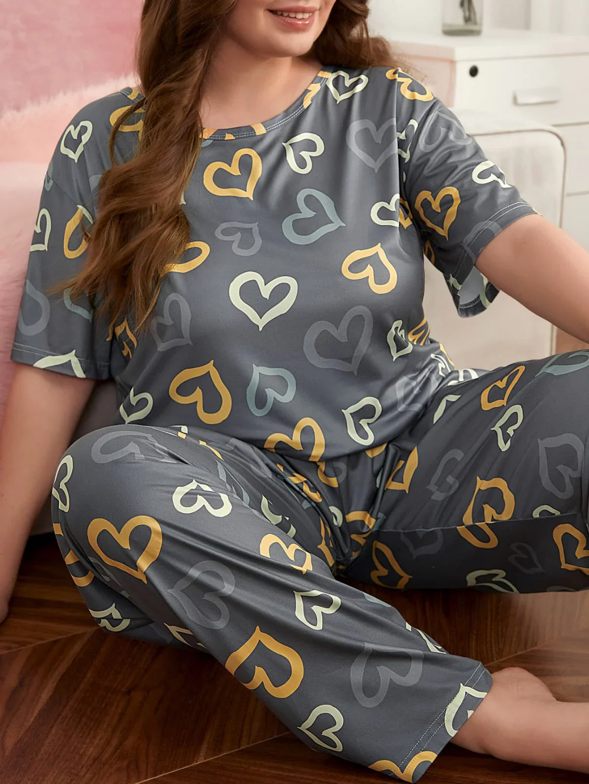 Multi Color Hearts on Gray Nightwear