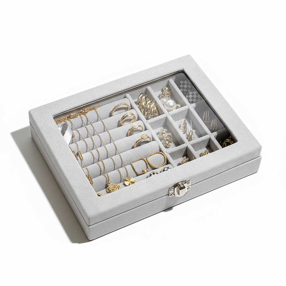 Fashion Portable Velvet Jewelry Ring Jewelry Display Organizer Box Tray Holder Earring Jewelry Storage Case Showcase
