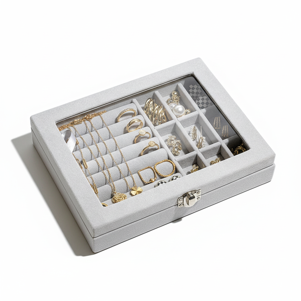 Fashion Portable Velvet Jewelry Ring Jewelry Display Organizer Box Tray Holder Earring Jewelry Storage Case Showcase