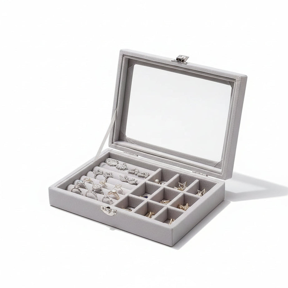 Fashion Portable Velvet Jewelry Ring Jewelry Display Organizer Box Tray Holder Earring Jewelry Storage Case Showcase