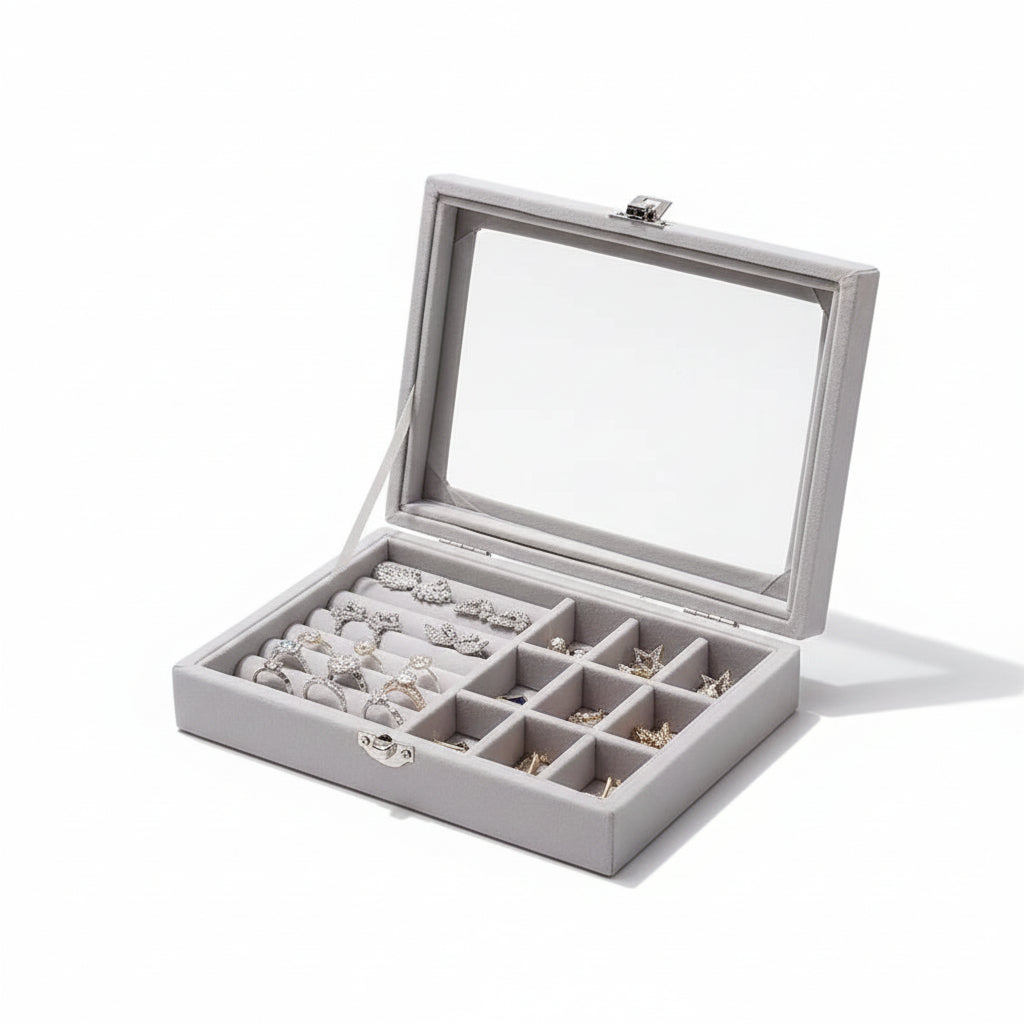 Fashion Portable Velvet Jewelry Ring Jewelry Display Organizer Box Tray Holder Earring Jewelry Storage Case Showcase
