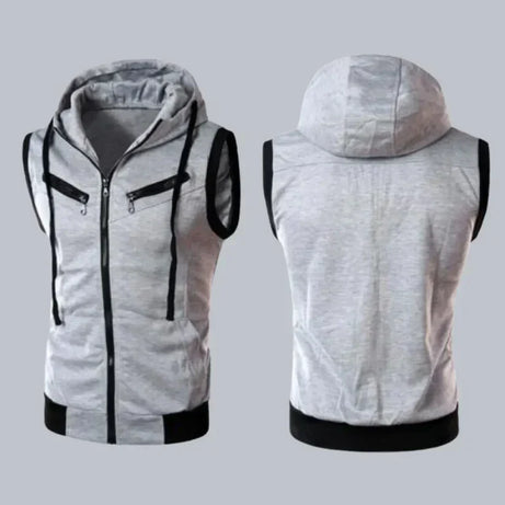 Sleeveless Zipper Hoodie in Gray Color