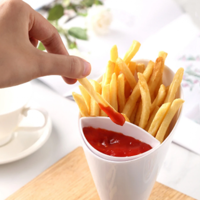 Potato French Fries Chips Carrying Holder with Dipping Container For Home and Outdoor Use