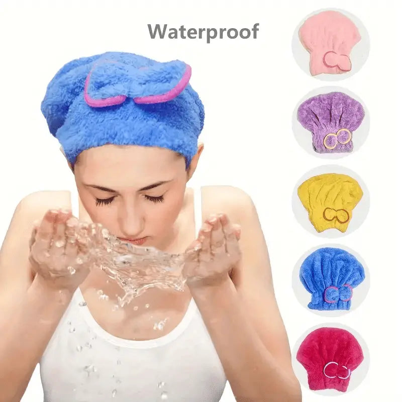 Microfiber Comfortable Quick Highly Absorbent Curly Long Thick Hair Turban Drying Bath Spa Bowknot Wrap Towel Cap Hat For Children and Adult Use
