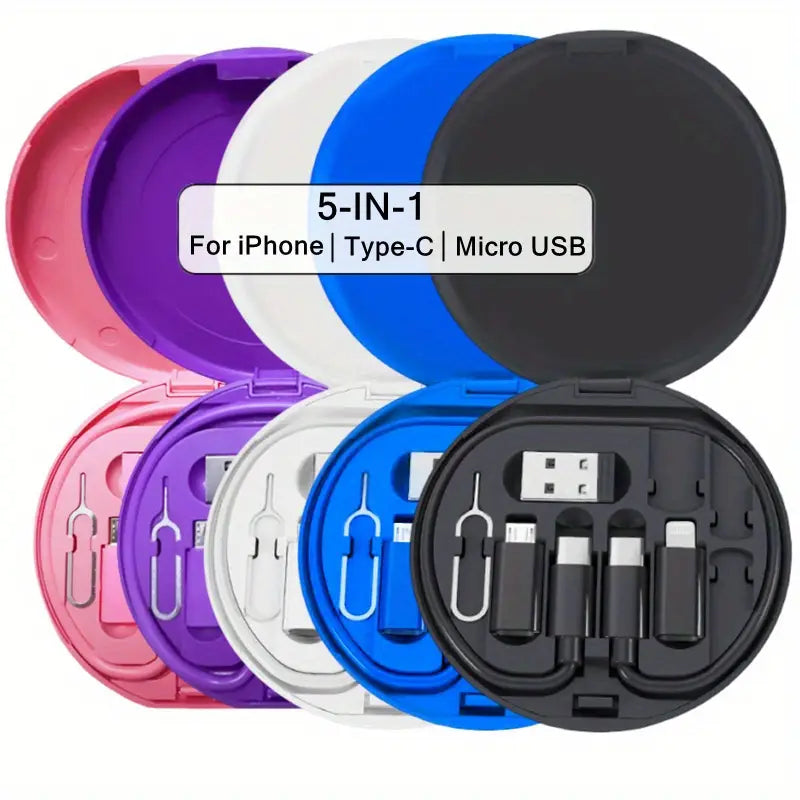 5 in 1 Portable Multifunctional 60W Charging Data Cable Set and Mobile Phone Holder Storage Box For All Devices