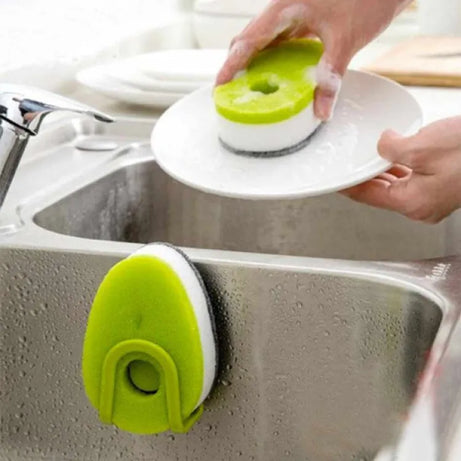 3 Pcs Dish Washing Scouring Sponge with Soap Dispensing Capsule