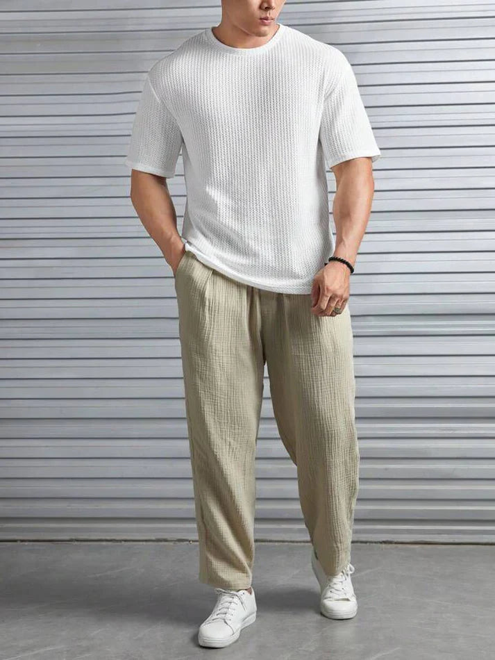 Oversized Waffle Knit Tee for Men – WHITE
