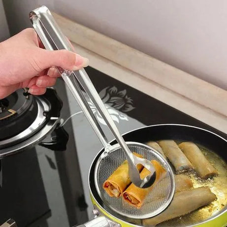 Multi-Functional 2 in 1 Fry Tool Filter Spoon Snack Strainer with Clip For Oil Frying BBQ Filter