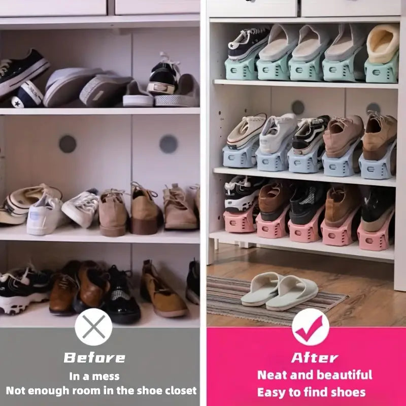 (Pack of 2) Foldable Double Layer Shoes Organizer Storage Rack for Closet Home and Outdoor Use