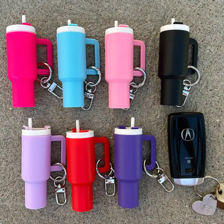 Mini Stanley Style Tumbler Keychain with Mini Storage