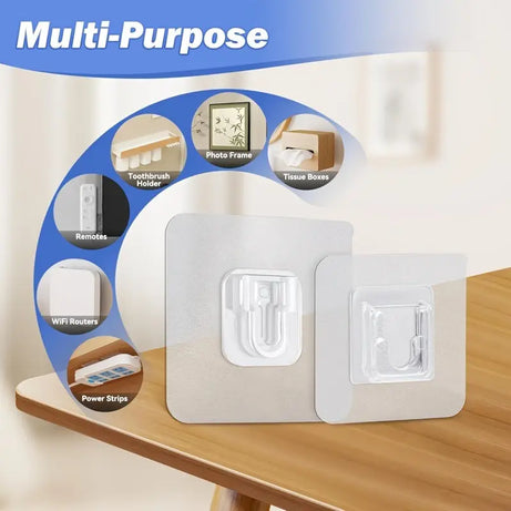 (Pack of 20) Double Sided Transparent Waterproof Self Adhesive Wall Hooks For Storage Organizer