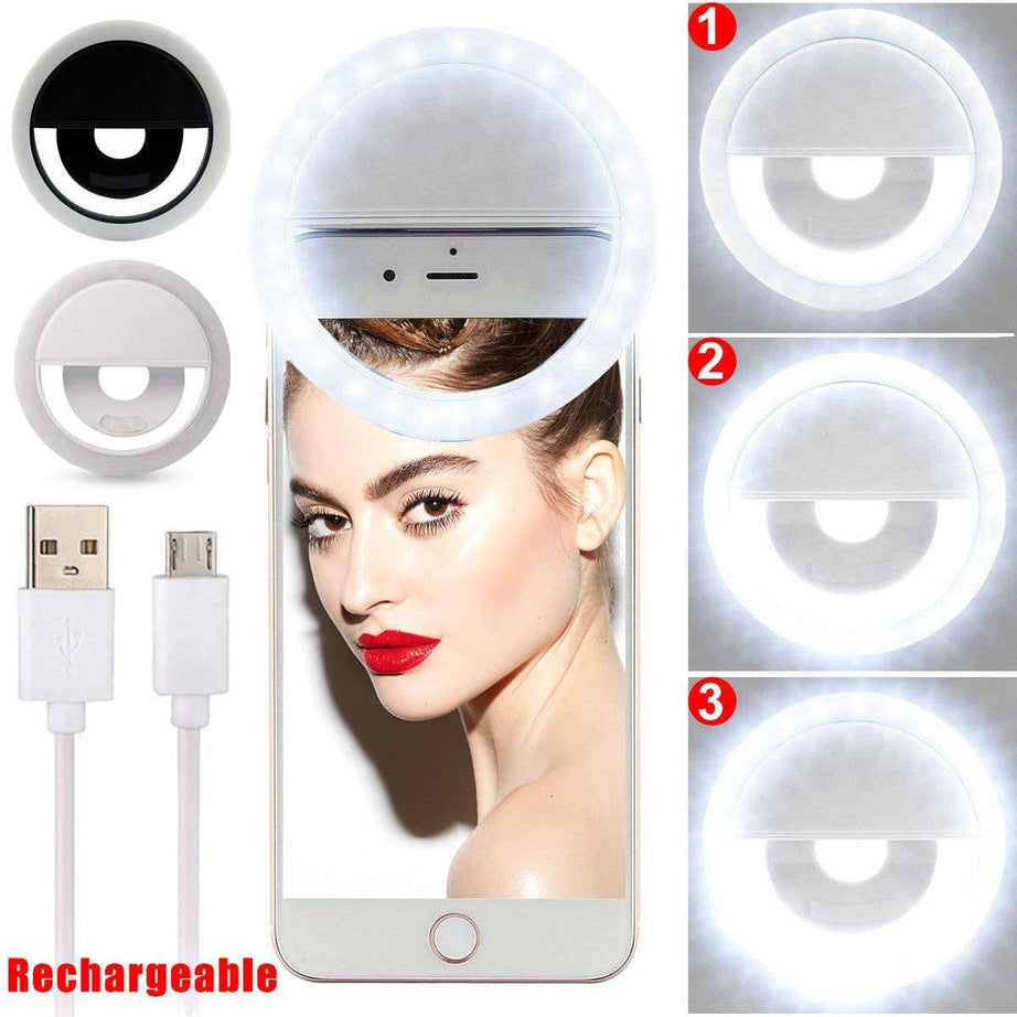 Portable USB Rechargeable Mini Mobile Selfie LED Ring Light with 3 Brightness Level