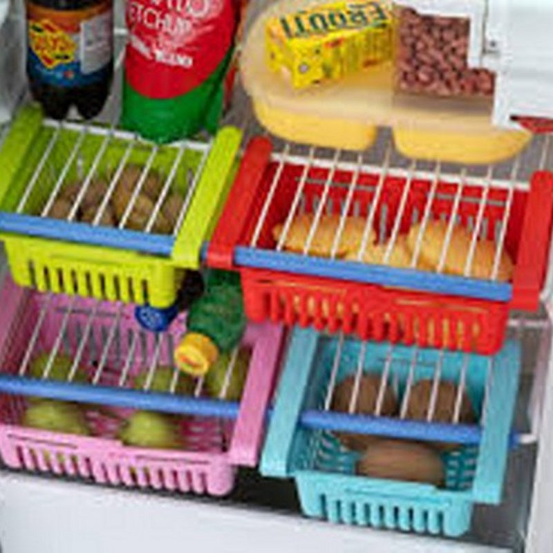 Buy 1 get 2 Free Offer Adjustable Fridge Storage Basket Racks & Sliding Tray Pack of 3 Sets