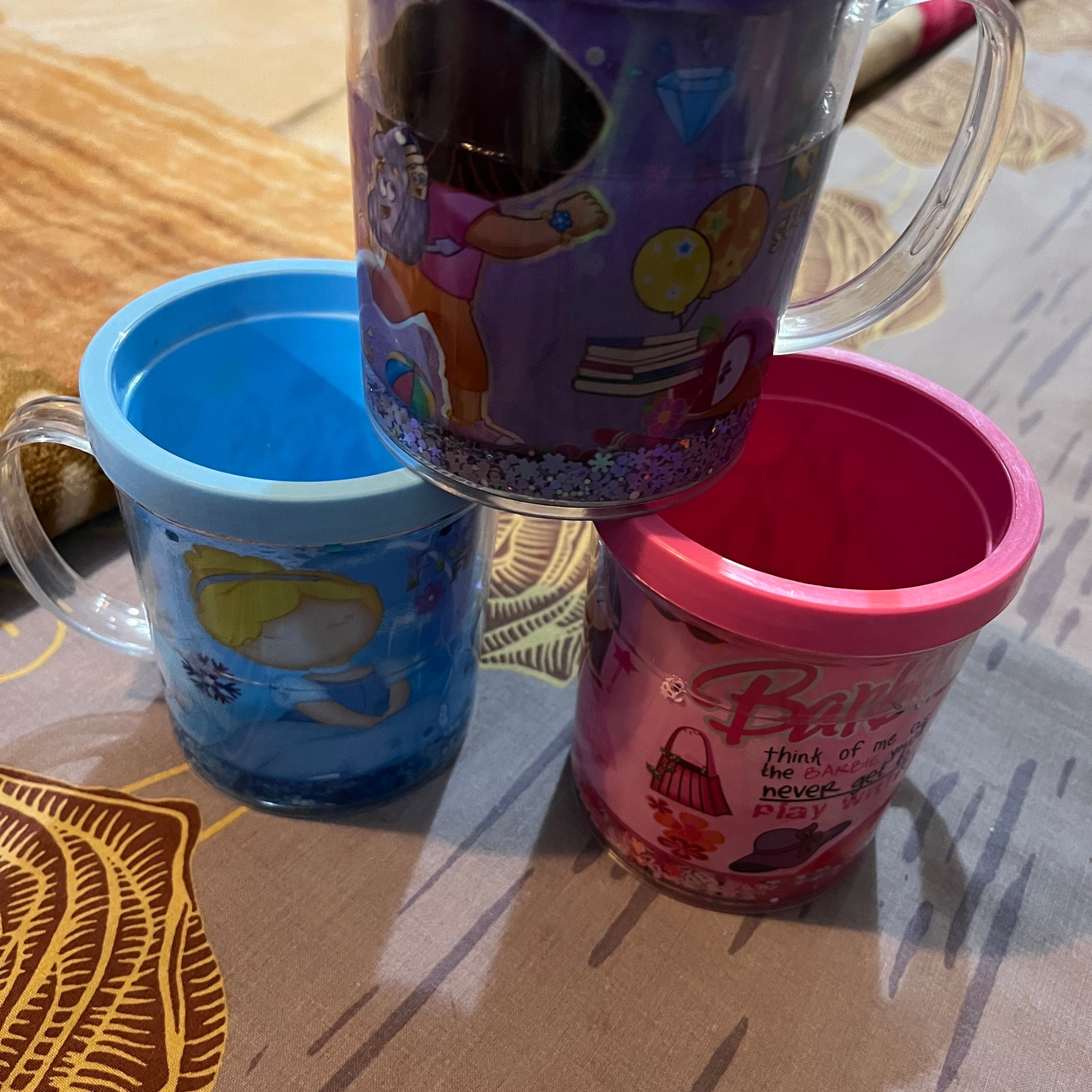 (Pack of 2) New Kids Cartoon Glitter Glass Mug For Boys and Girls