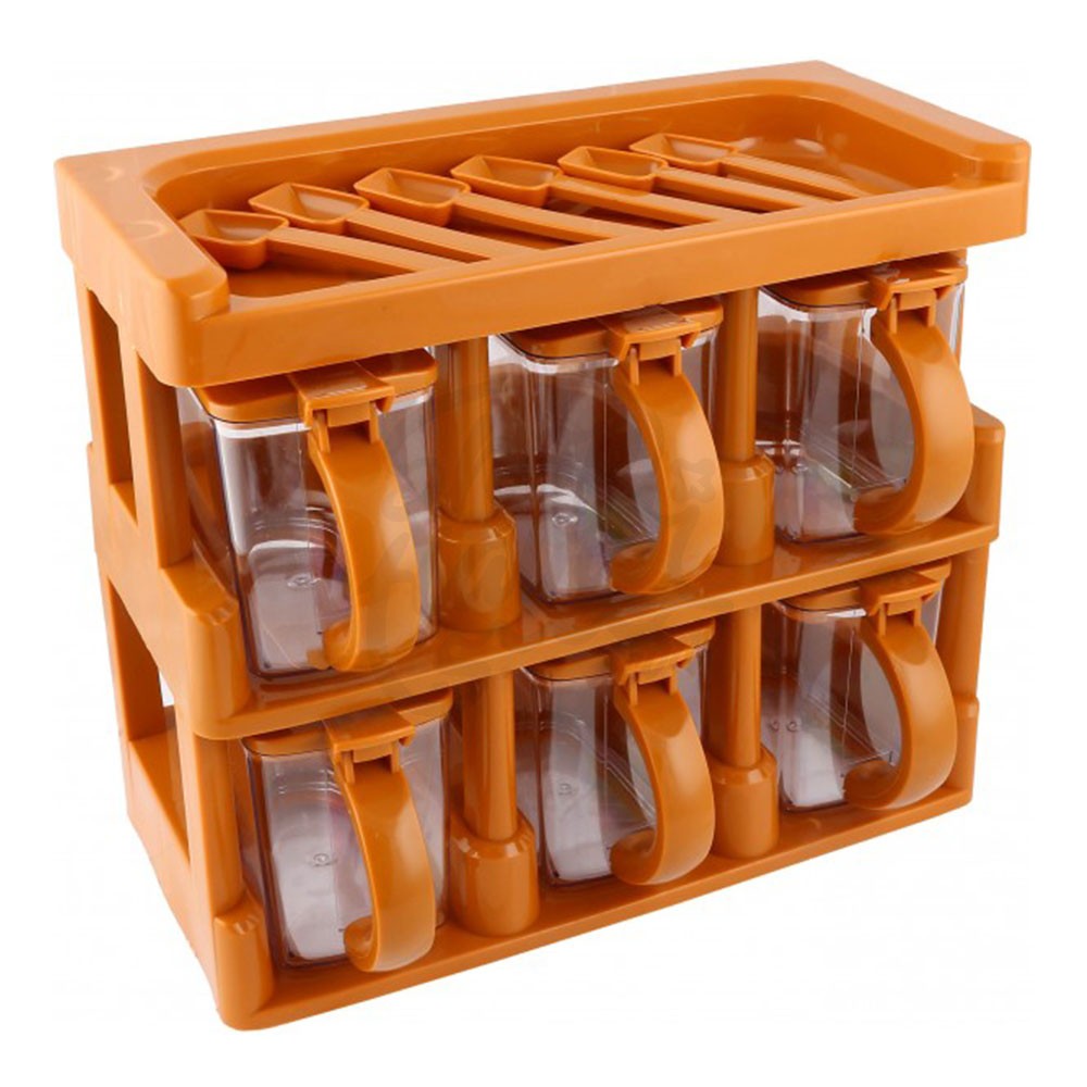 Master Chef 2 Tier Spice Organizer Rack with 6 Jars Set For Kitchen and Outdoor Use