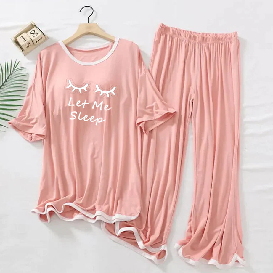 Rose Pink “Let Me Sleep” Half Sleeves Plazzo PJ Set