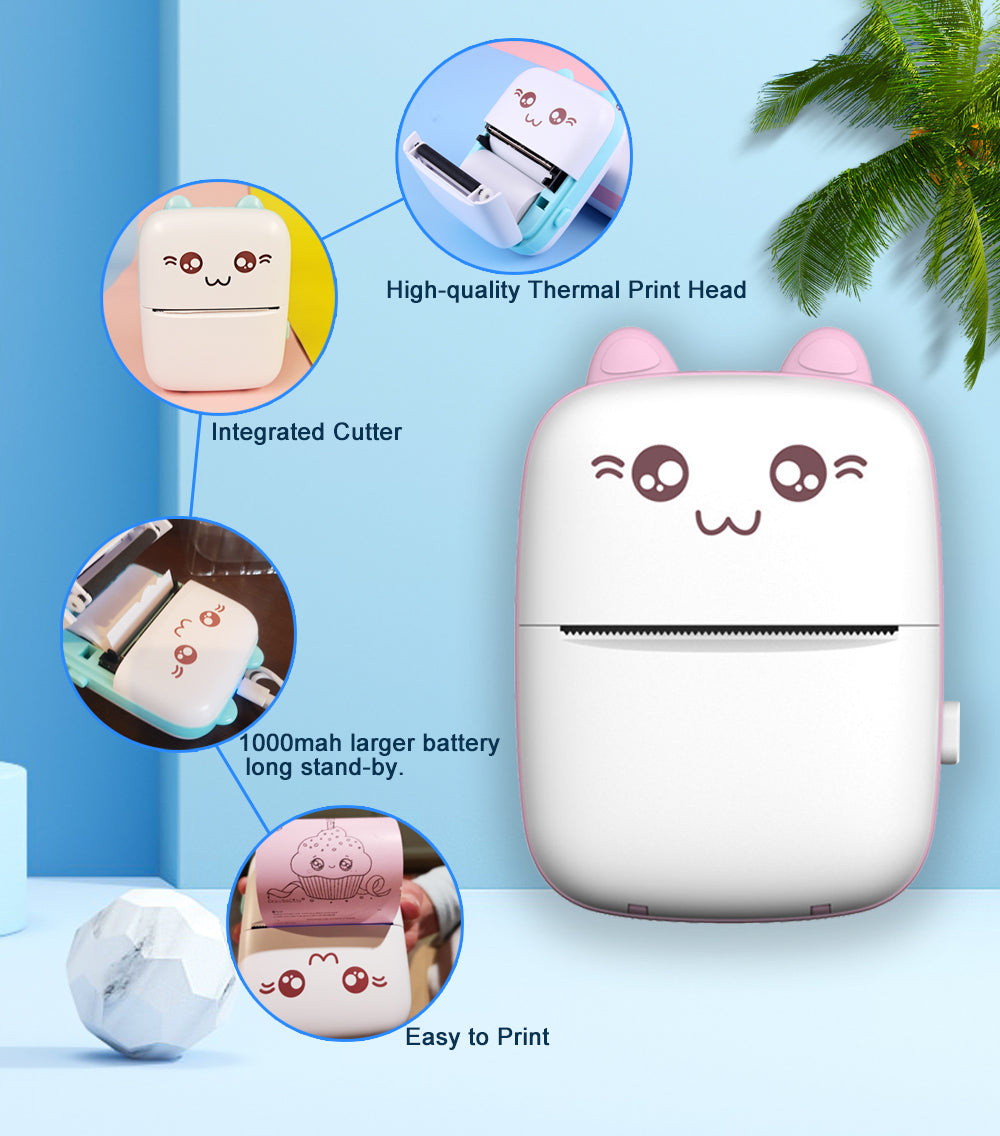 Imported Mini Portable Bluetooth Thermal Printer in Pocket Size for Black and White Ink Less Printing for Creating Adhesive Label and Stickers