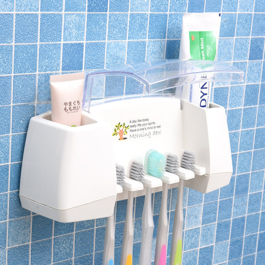 Multi-Functional Toothbrush and Toothpaste Dispenser with 5 Toothbrush Slots for Bathroom