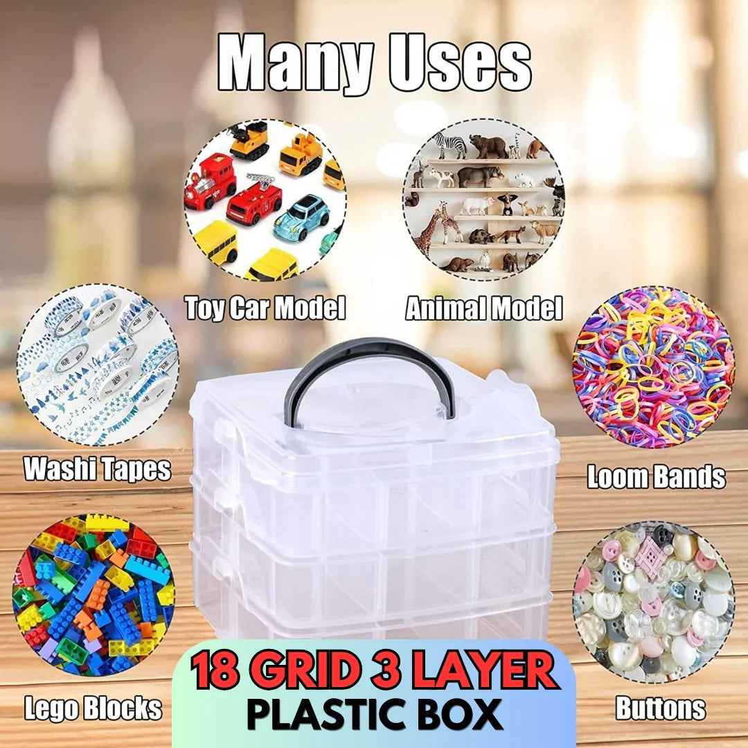 3 Layer 18 Grid Transparent Jewelry Storage Organizer