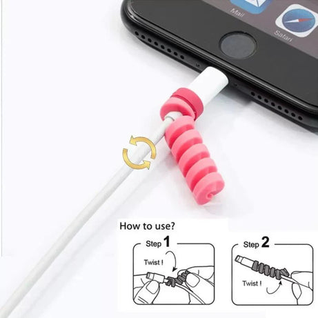 Set of 4 Spiral Silicone Cable Protectors for Android and iPhone Devices